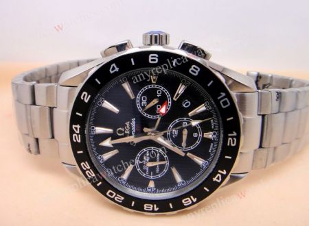 Omega Seamaster Aqua Terra GMT Chronograph SS Black Face - Best Omega Watches Replica For Sale